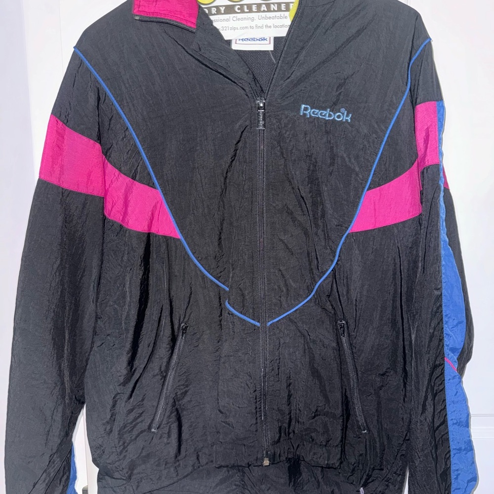 Reebok Black and Pink Windbreaker Jacket